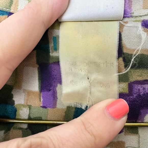 Bleyle VINTAGE teal purple cream block abstract print button up blouse LARGE - Picture 7 of 7